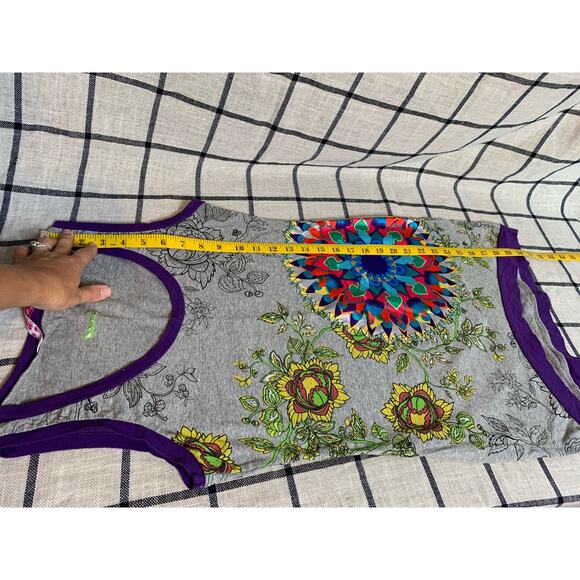 Women's Mini Tank Dress by Smash Size SM Gray With Purple Trim & Floral Design - Picture 10 of 11